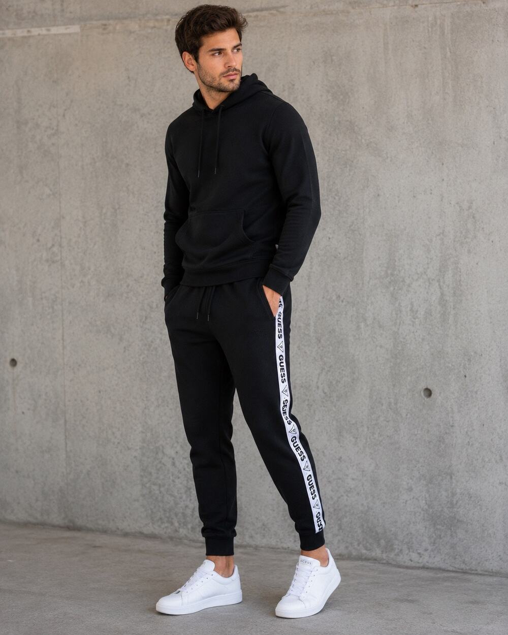 Guess Mens Medium Logo Tape Joggers Black Athleisure Sweatpants